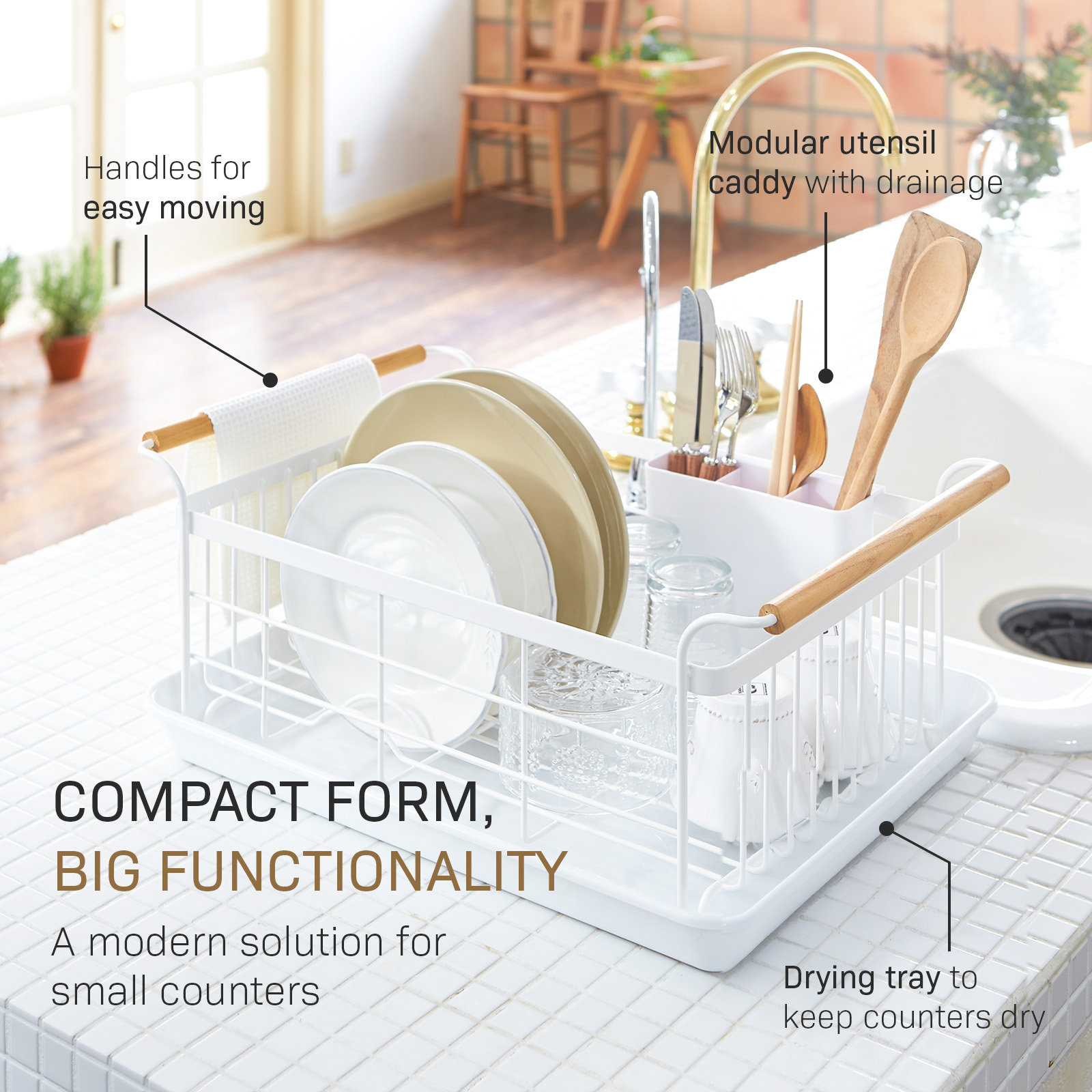 Tosca Dish Rack with Removable Tray, White
