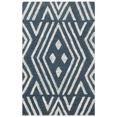 Vedika Hand Tufted Wool/Cotton Geometric Rug in Navy/Blue
