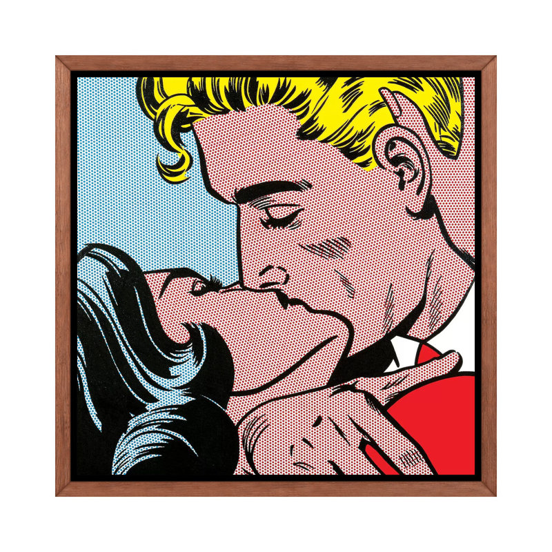 «Kiss I» par Toni Sanchez - impression d'art graphique, H 18 po x l 18 po x 1,5 po, Cadre flottant brun