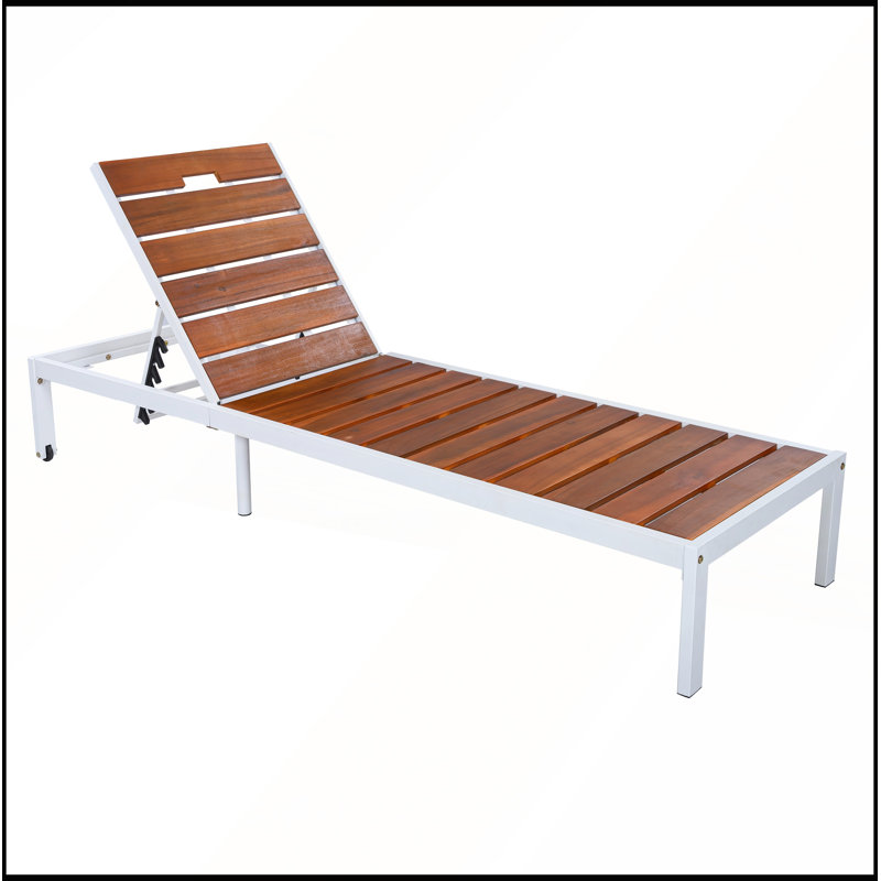 Chaise longue d'extérieur réglable avec dossier à 6 positions pour la détente sur le patio et la piscine, Blanc / Brun