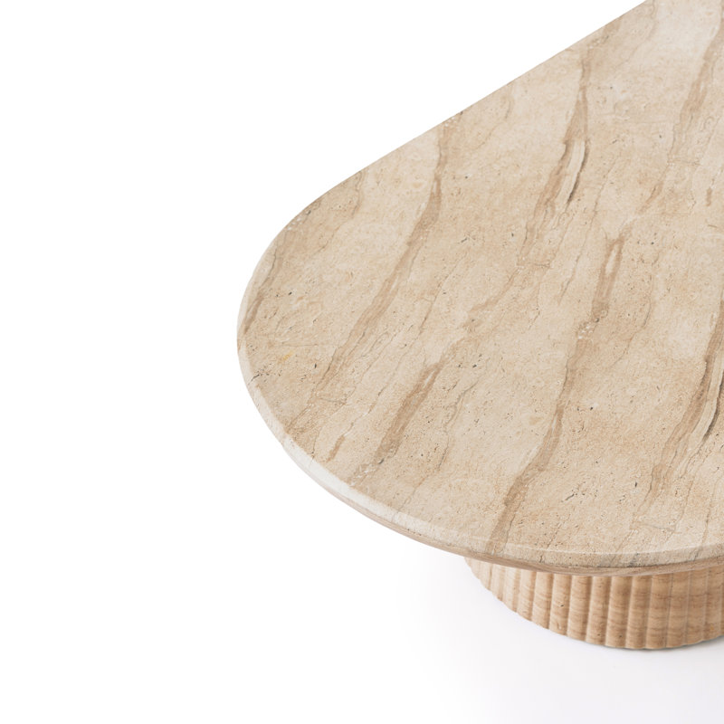 Table basse Tithi en forme de pilule effet pierre d'inspiration romaine, Faux travertin