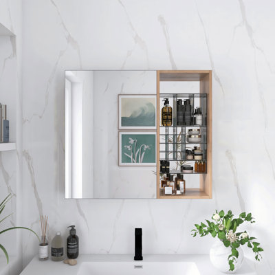 Armoire à pharmacie murale avec miroir et tablettes réglables en verre l 31,6 po x H 27,6 po
