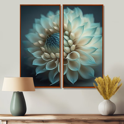 Fleurs de dahlia bleues et blanches IV - impressions sur toile traditionnelles 2 pièces