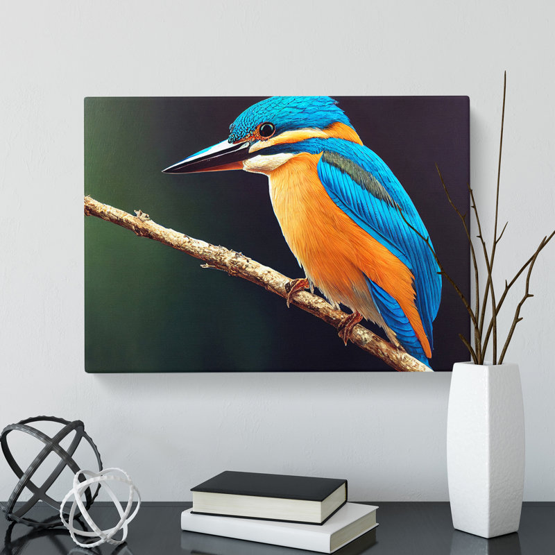Staggering Kingfisher Bird - Wrapped Canvas Print, 35cm H x 50cm W x 3cm D