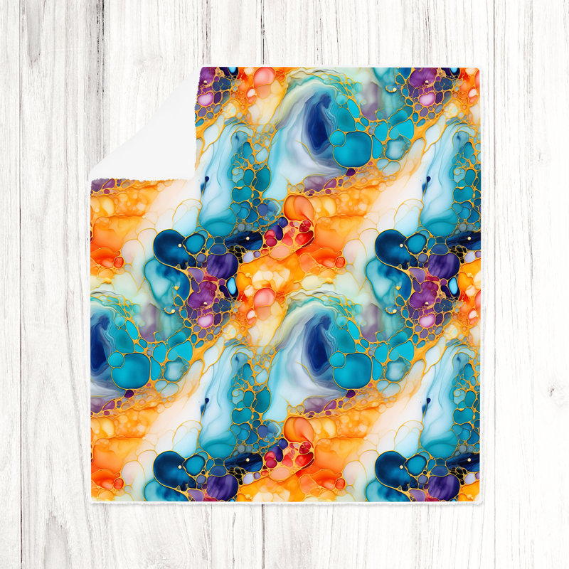 Jeté , L 51 po x L 60 po, Bleu / Mauve / Orange, Abstrait