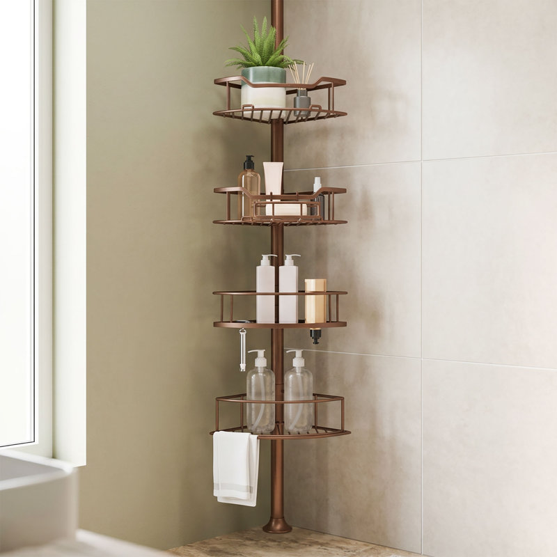 Serviteur de douche en coin à 4 niveaux en acier inoxydable, Brown