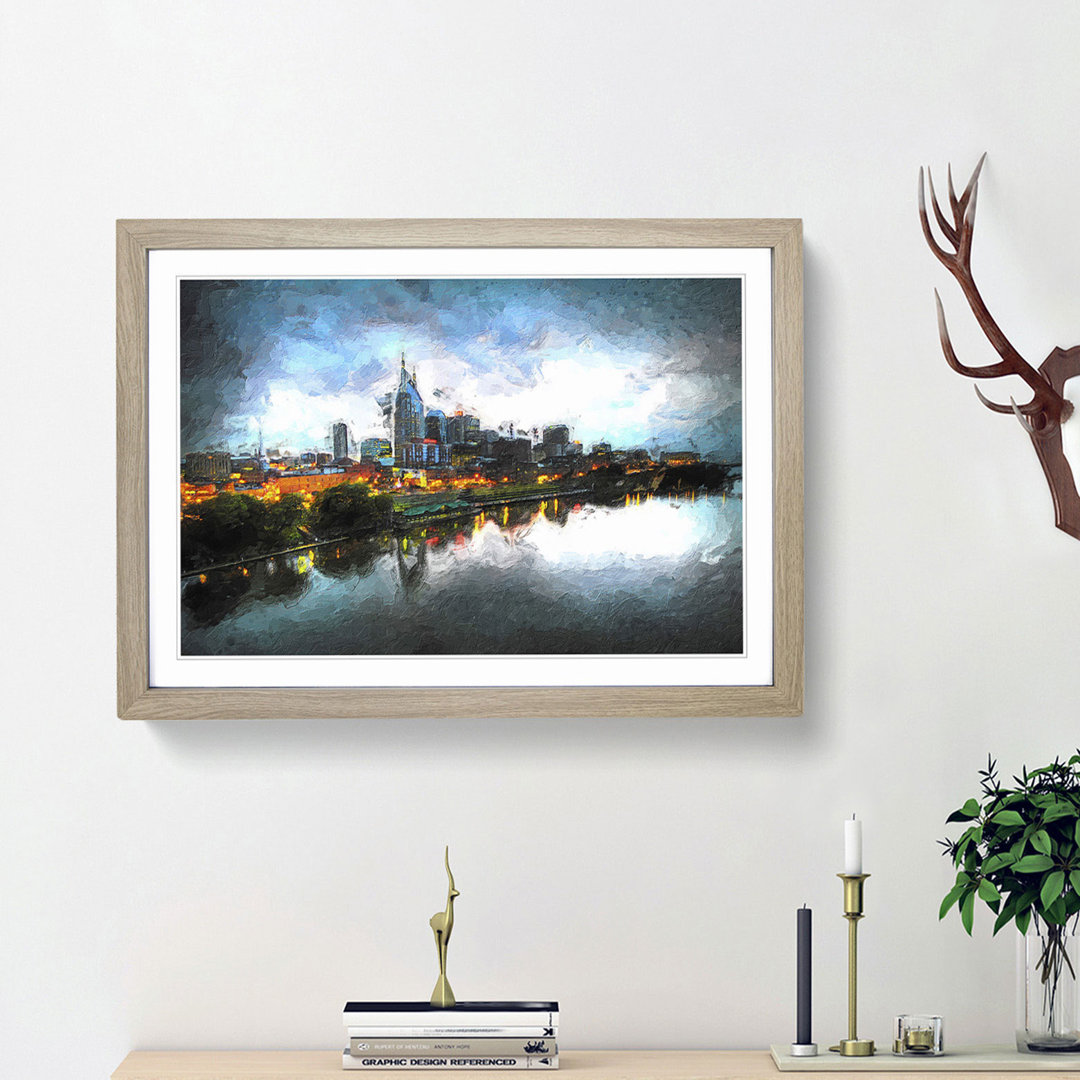 Nashville Tennessee Skyline at Night - Framed Print
