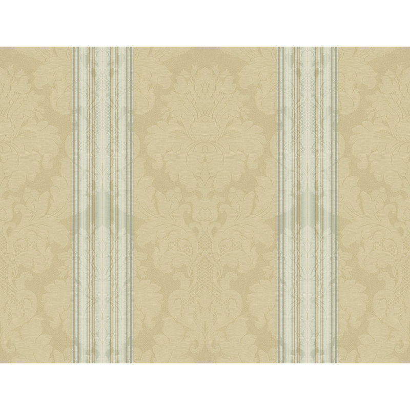Papier peint damassé rayé non collé Seabrook Designs & Metallic Ophelia, Vert / Beige