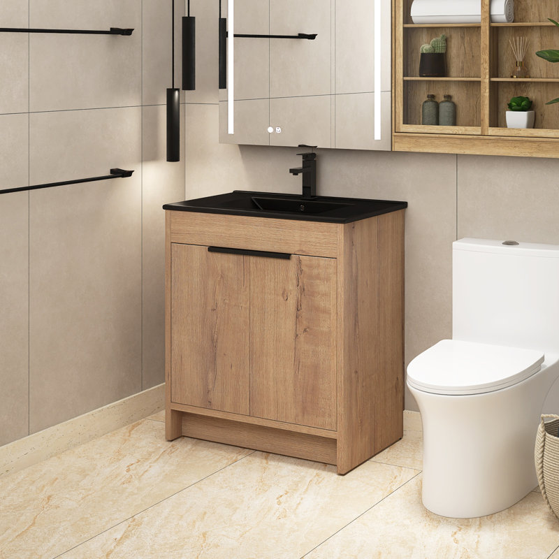 Meuble-lavabo simple 30 po avec plateau Meras, Noir mat