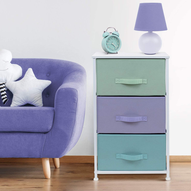 Sorbus Pastel White 3-Drawer Nightstand with Steel Frame