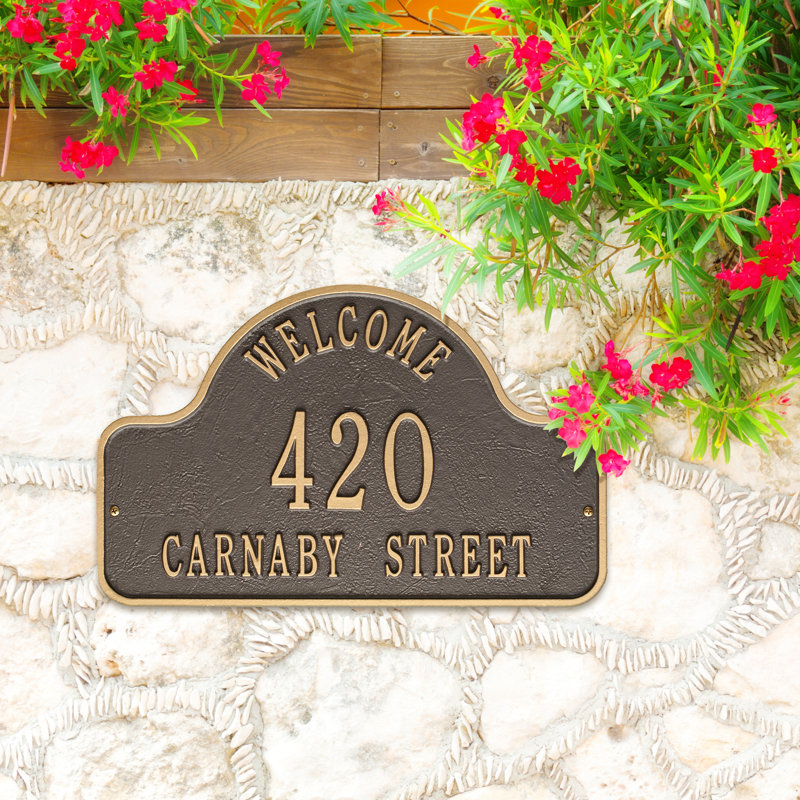 Plaque d'adresse murale Lexy Welcome 2 Line, Bronze/doré, Oui