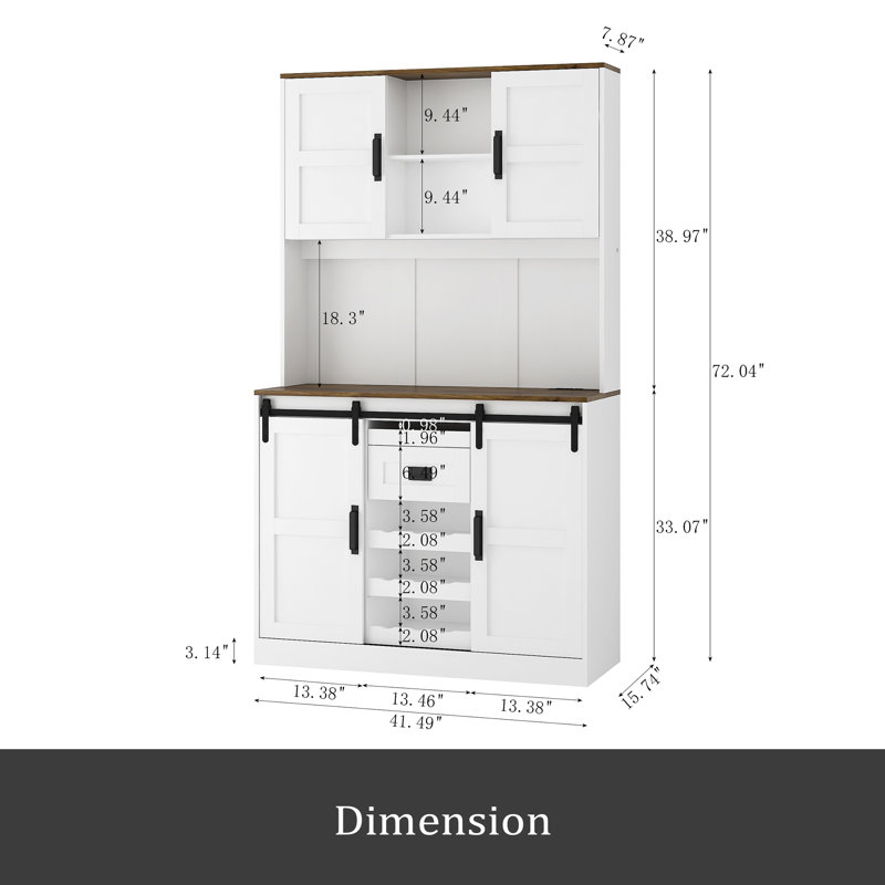 Farmhouse Bar Cabinet With Sliding Barn Door, Large Kitchen Buffetrustic Coffee Bar Sideboard Table,White