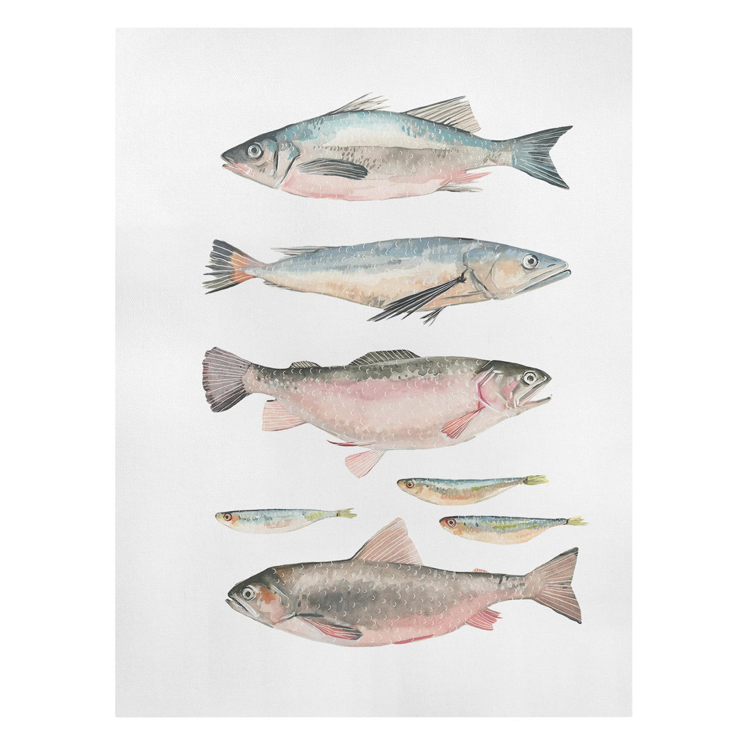 Leinwandbild - Sieben Fische In Aquarell I