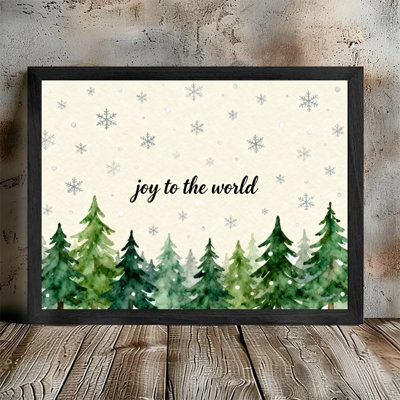 Cadre noir, aquarelle, arbre de Noël, neige, art mural, décoration festive fantaisiste