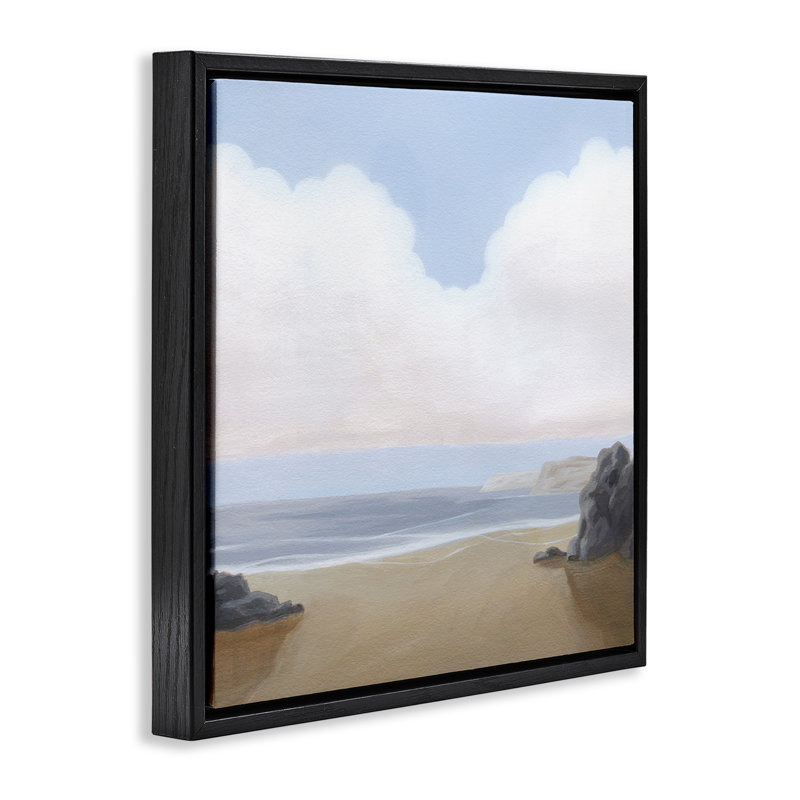 «Soft Clouds Over Beach», art mural encadré par Melissa Wang, Cadre flottant noir de jais, H 18 po x l 18 po