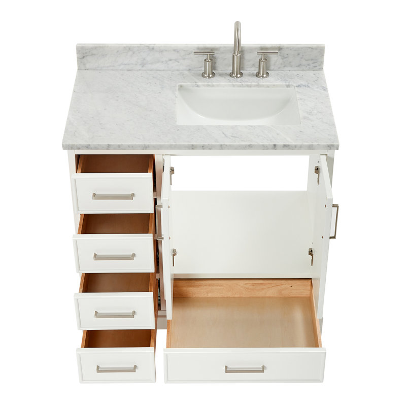 37'' Single Bathroom Vanity with Carrara Marble Top, White