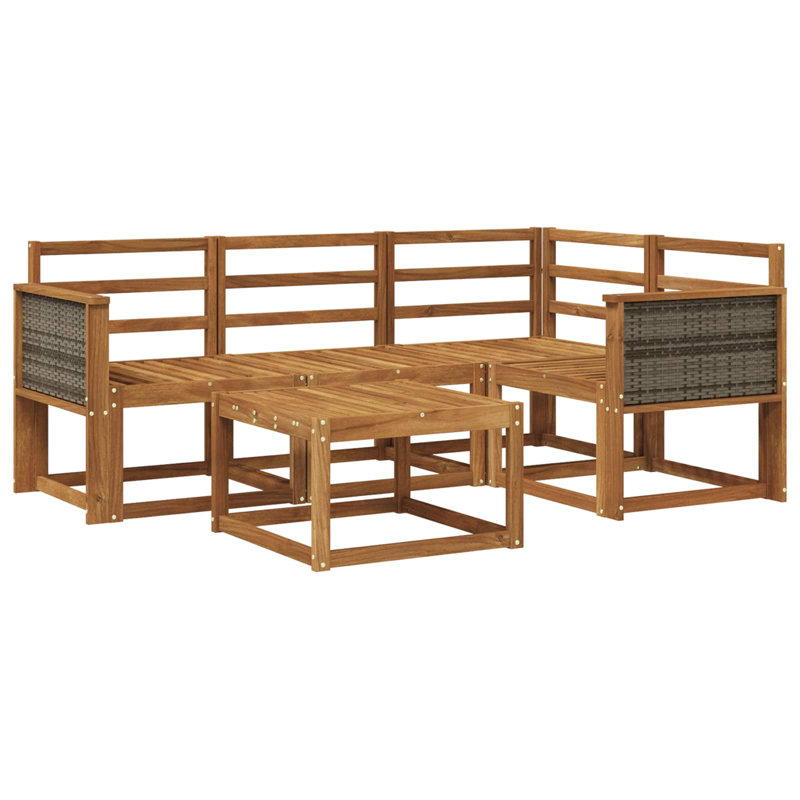  Outdoor Sofa Set 5 Pcs Sectional Garden Furniture Terrace Seating Patio, Light Grey/Natural