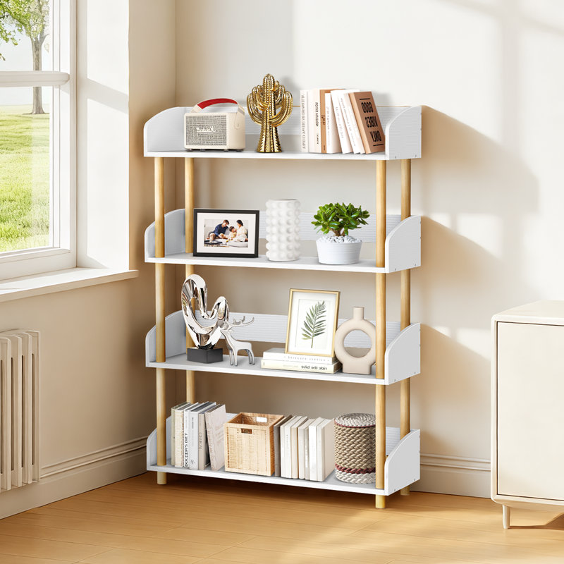 57.09" H Bookcase With 5-Tier Shelf Display Rack For Living Room, White, (4 Shelves) 45.28"H x 31.26"W x 9.5"D