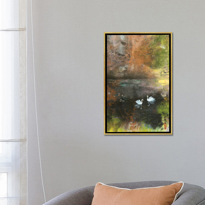 Lac Swan - reproduction d'art murale - toile encadrée, H 26 po x l 18 po, Doré