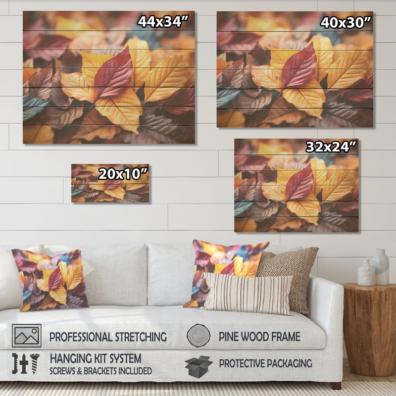 Feuilles d'érable orange d'automne II - érable sur bois, H 30 po x l 40 po