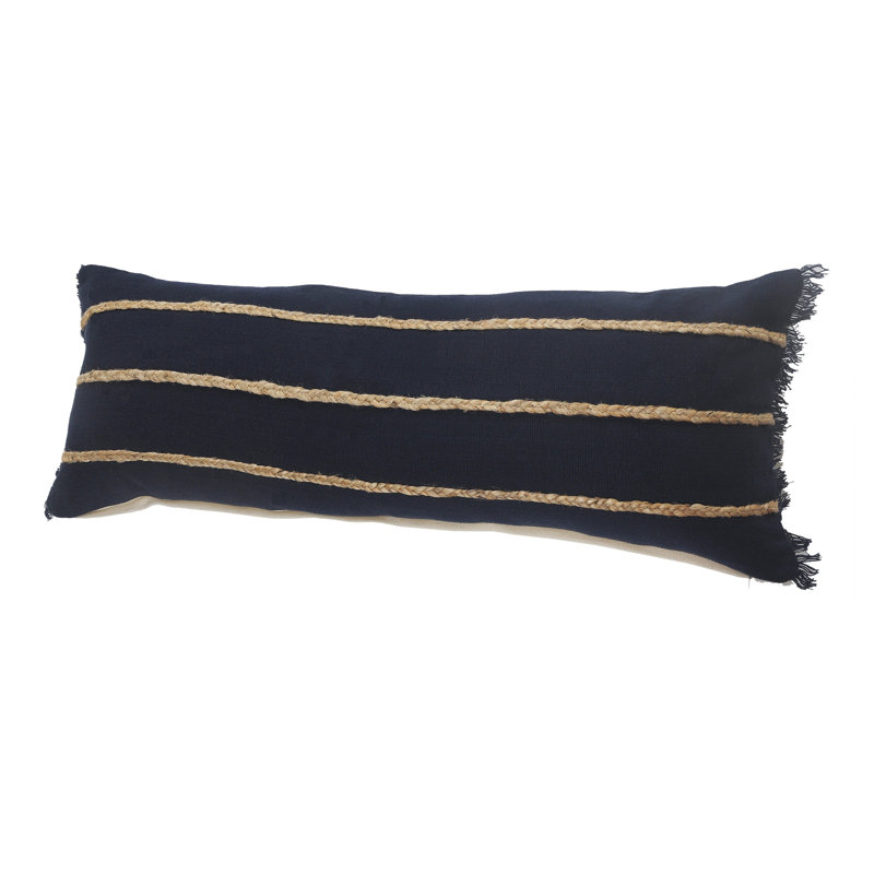 Navy and Tan Jute Braided Rectangular Lumbar Pillow