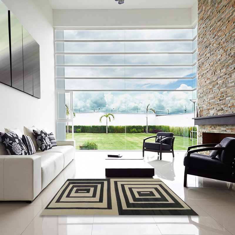Tapis contemporain noir / beige, Carré 4 pi
