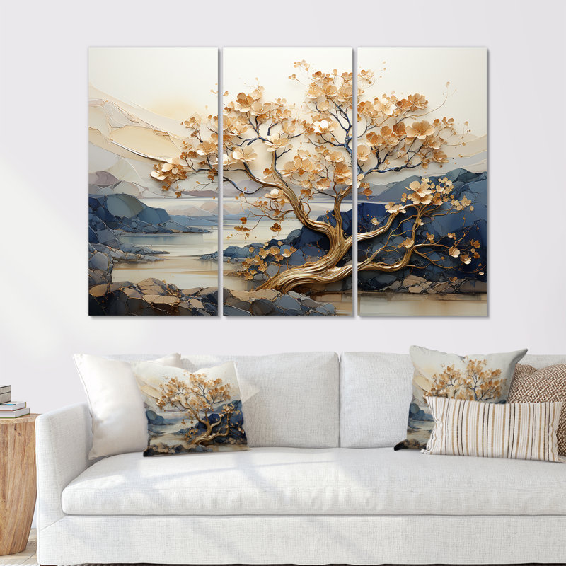 Ensemble de décoration murale Gilded Beauty Maple Tree I, Toile tendue, H 32 po x l 48 po