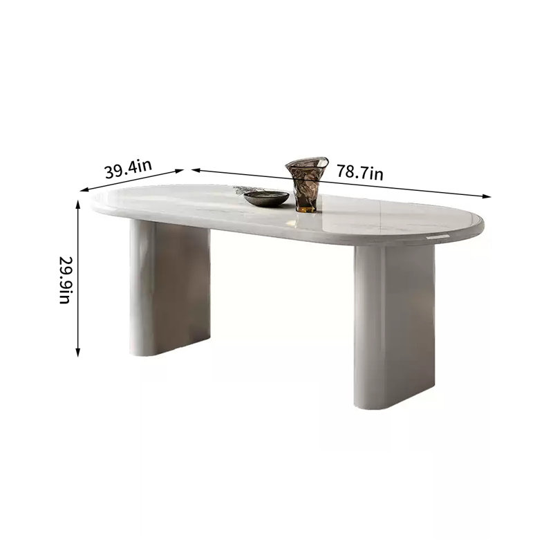 Modern White Oval Marble Dining Table, 29.9"H x 78.7"L x 39.4"W