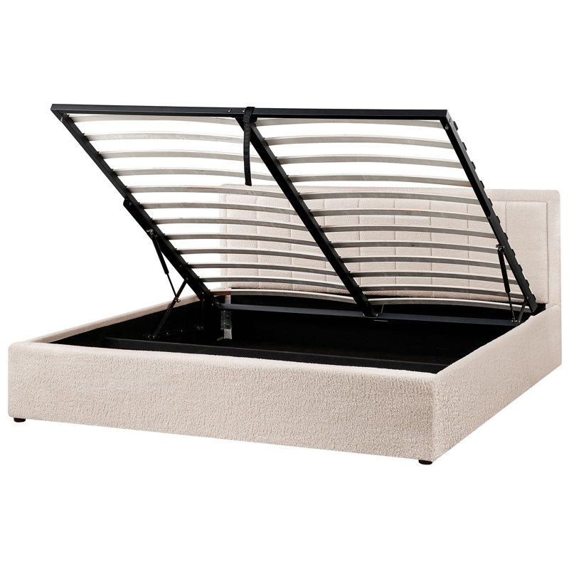 Ottoman Bed Boucle MONTLAUR, European King Size (160 x 200 cm), White