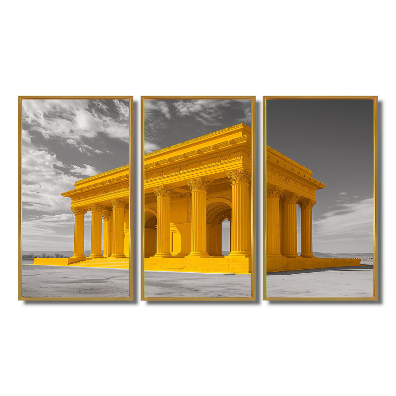 «Yellow Grey Stone» Lincoln Monument Monument - ensemble de reproductions d'art mural, Toile avec cadre flottant or