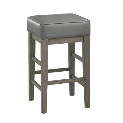 Transitional Faux Leather Seat Stools Set Of 2, Solid Wood Frame