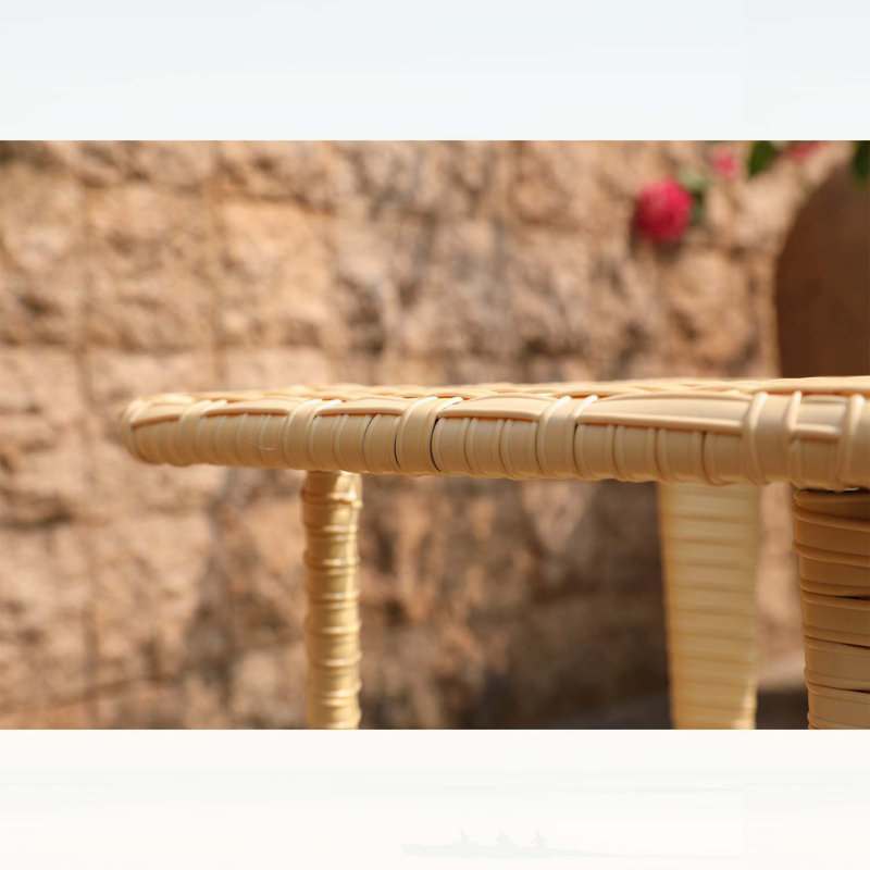 Wicker Patio Side Table with Tempered Glass