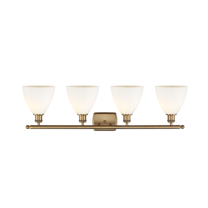 Éclairage pour meuble-lavabo 4 lumières Shauna, Blanc mat, Incandescente, Laiton brossé