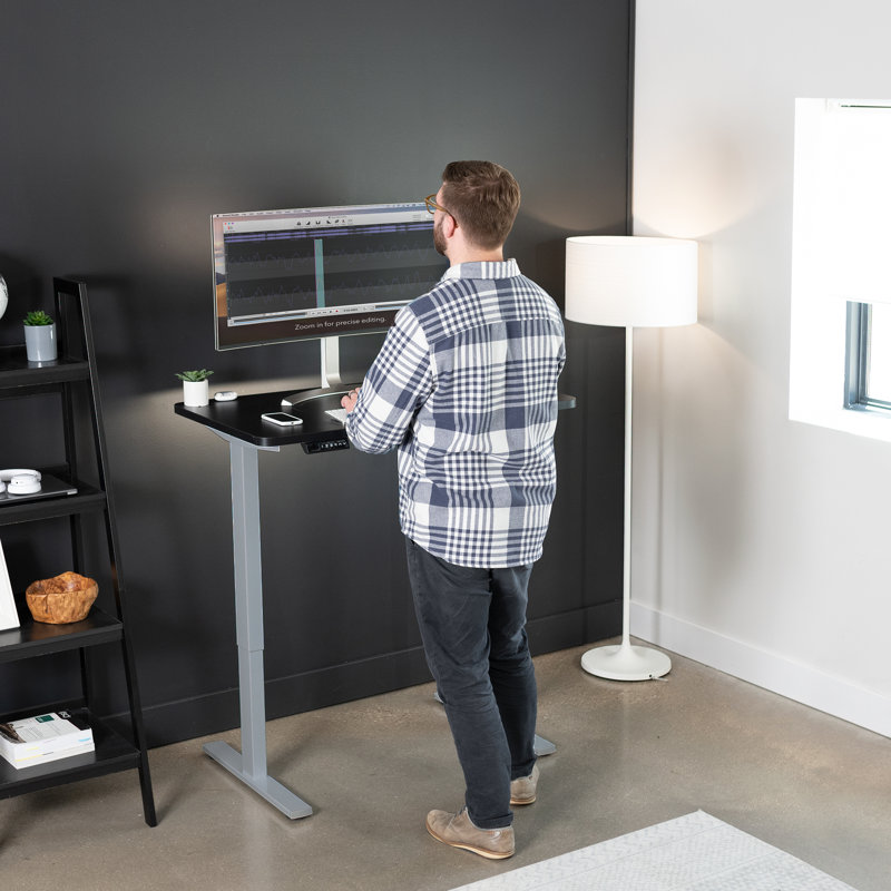 VIVO Single Motor Electric Desk with Push Button Memory Controller, Black/Gray, 48.5" H x 43" W x 24" D
