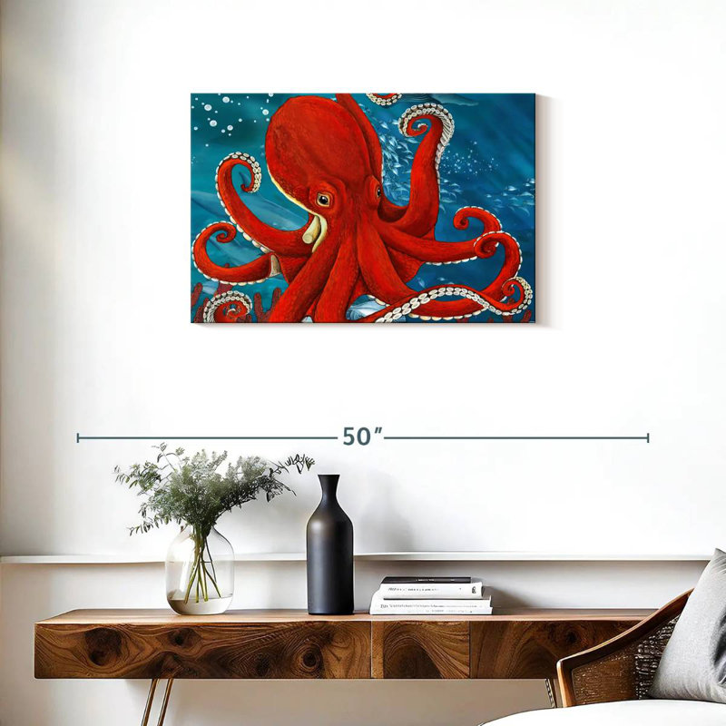 Brampt Vibrant Red Octopus, 20" H x 30" W