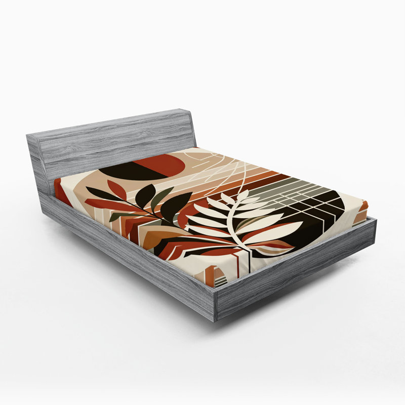 Drap-housse Ambesonne Monstera_ Feuille abstraite du milieu du siècle_ Rouge brun foncé, Drap-housse grand