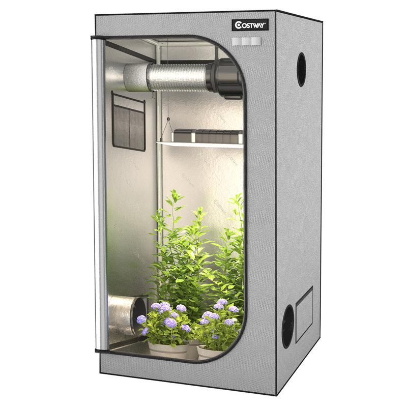 Tente de culture hydroponique 36 po x 36 po x 72 po Mylar avec fenêtre et plateau d'observation gris