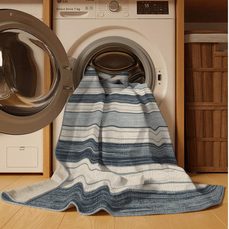 Washable Stone Light Gray Striped Area Rug, Rectangle 2' x 3'