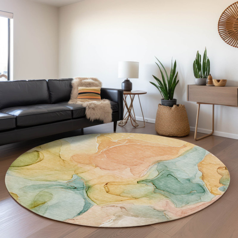 Cerrito Premium Machine Washable Cerrito AMF504 Blue Rug, Round 8'