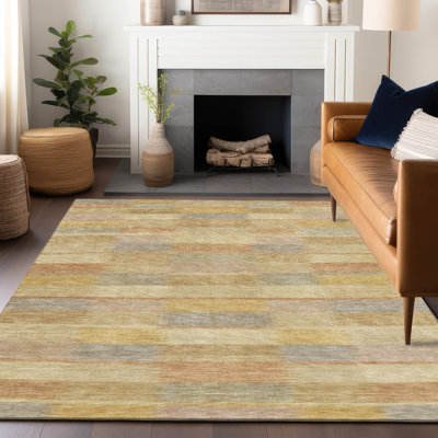 Solvia Gold Washable Indoor-Outdoor Rug - LOOMLAN