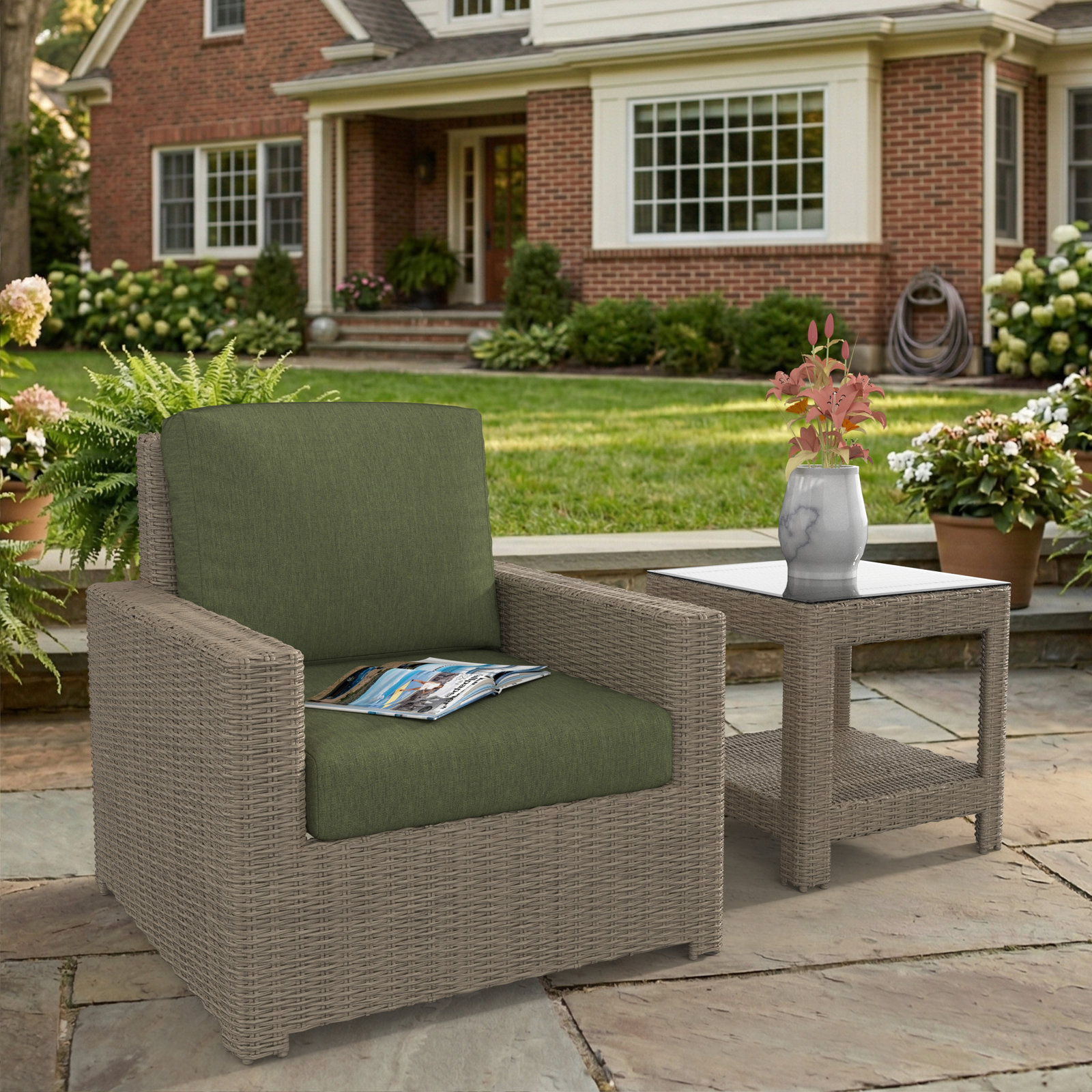 Henri Sunbrella® Patio Lounge Chair, Sunbrella Canvas Fern