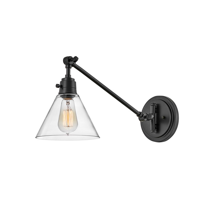 Arti 7.75-in Swing Arm Extendable Single Light Plug-In Sconce with On/Off Switch, Black, 10.25" H x 7.5" W x 18.75" D
