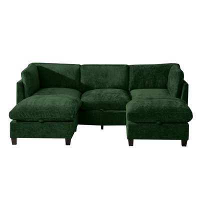 Spacious Chenille Sectional With Storage, Modern U Shape Sofa For Living Room
