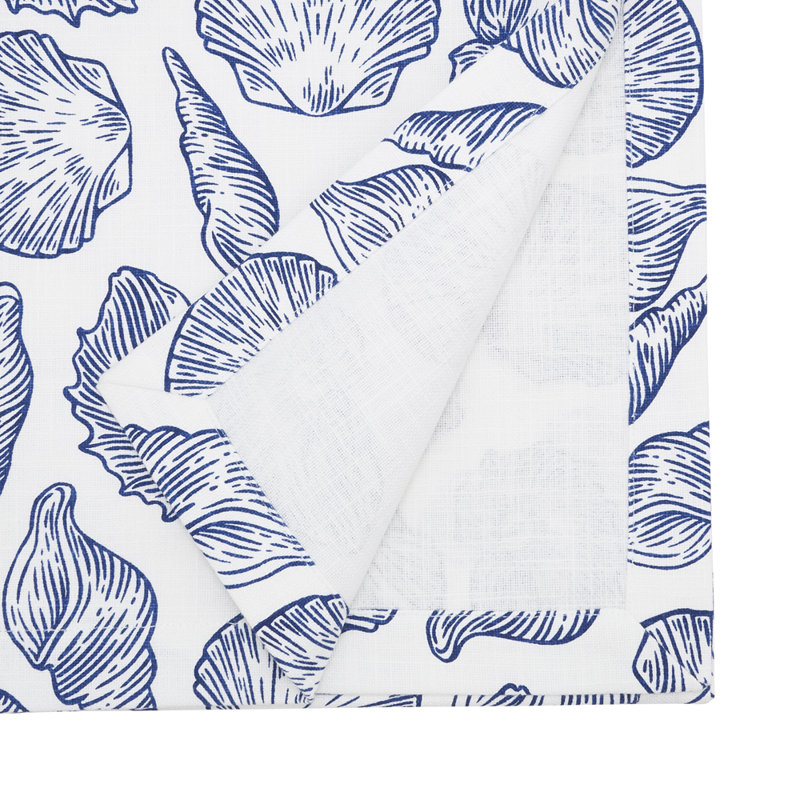 Chemin de table en coton blanc et bleu à motif de coquillages l 14 po x L 72 po