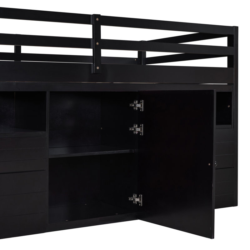 Lit mezzanine avec 4 tiroirs sous l'armoire et les tablettes, Tanné