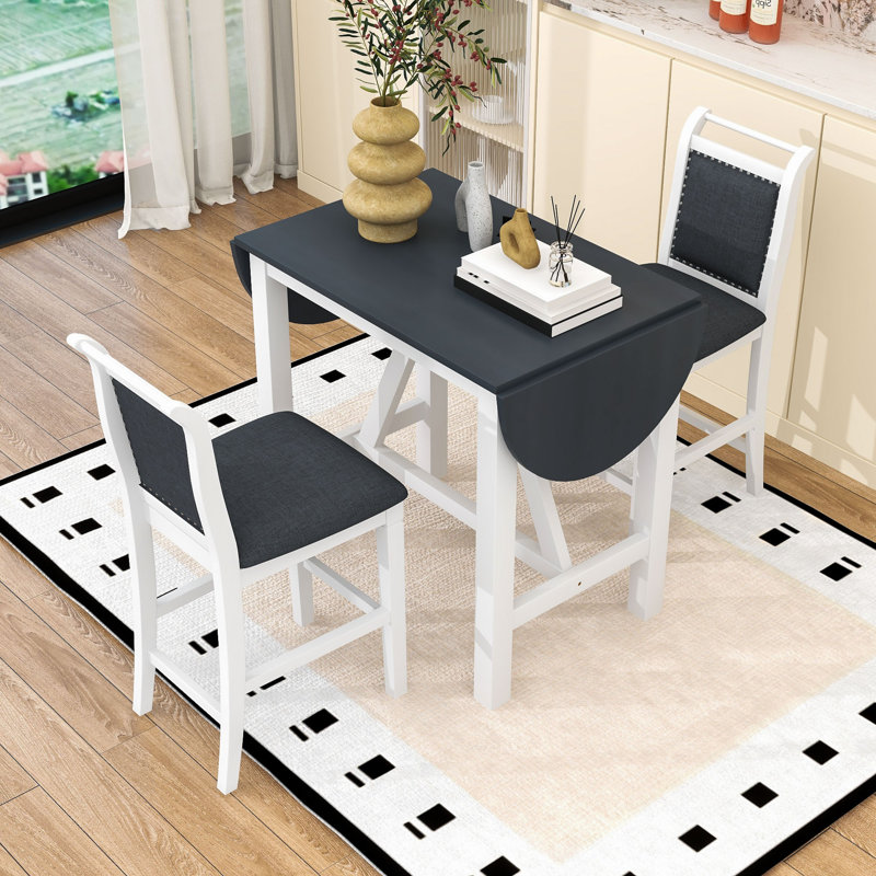 Ensemble de table de salle à manger à hauteur de comptoir en bois 3 pièces avec 2 chaises rembourrées, White