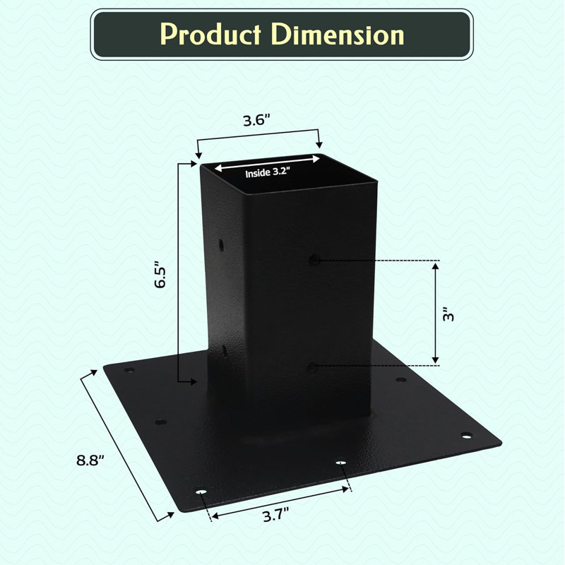 Fevtech - Base de poteau 4 x 4 - Base de poteau robuste en acier au carbone 4 x 4 pour sol en béton et terre - Plaque de fixation de boîte aux lettres pour poteau de boîte aux lettres, terrasse, porche et support de balustrade