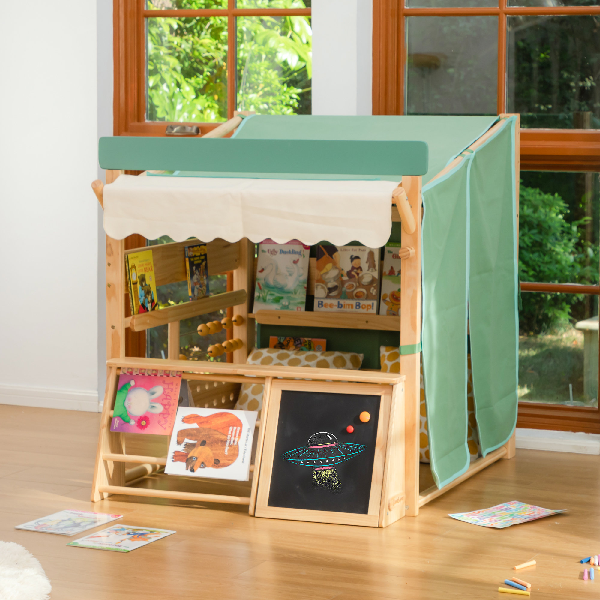 Benarita Wooden Indoor Kids Playhouse Book Store 44''×39''×44