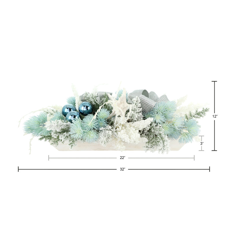 Holiday Centerpiece with Thistle, Ornaments and Starfish