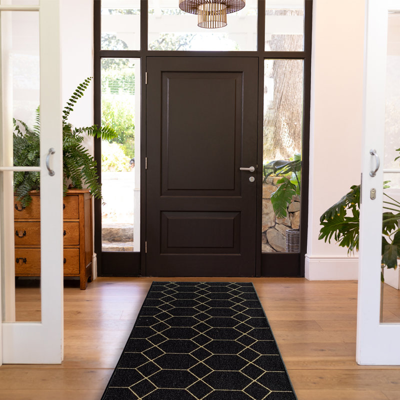 Tapis noir touffeté à motif géométrique Drayton, Rectangle 2 pi 7 po x 4 pi